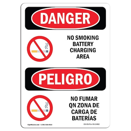 OSHA Danger, No Smoking Battery Charging Area Bilingual, 18in X 12in Decal